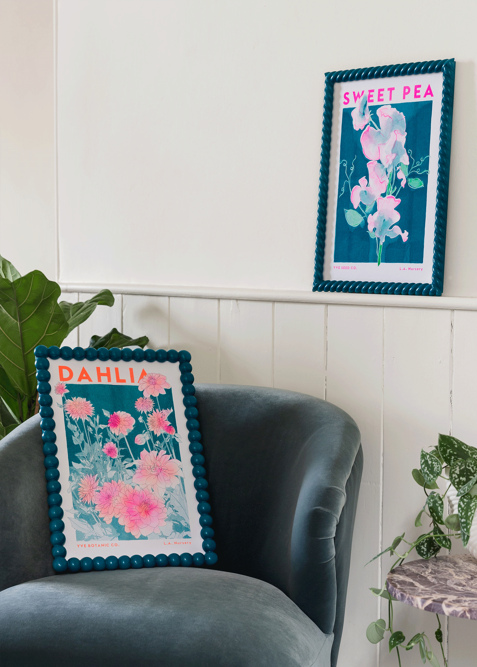 dahlia sweet pea riso prints