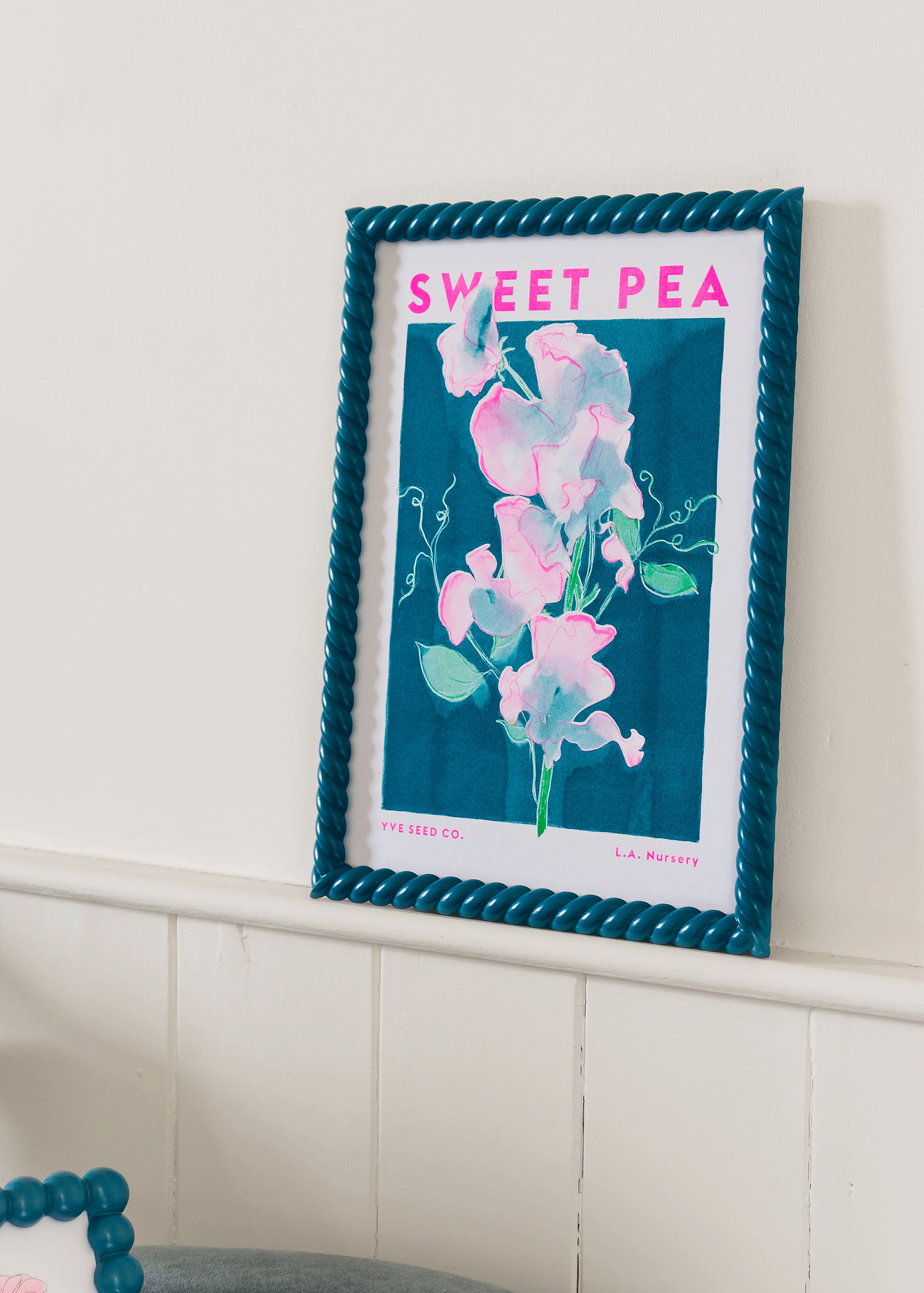 sweet pea riso print in rope frame