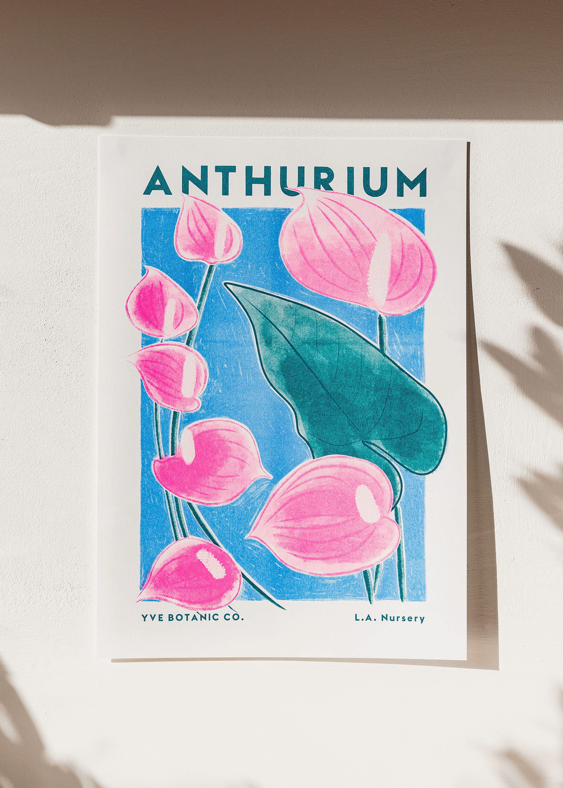 fluoro pink and cornflower blue risograph print