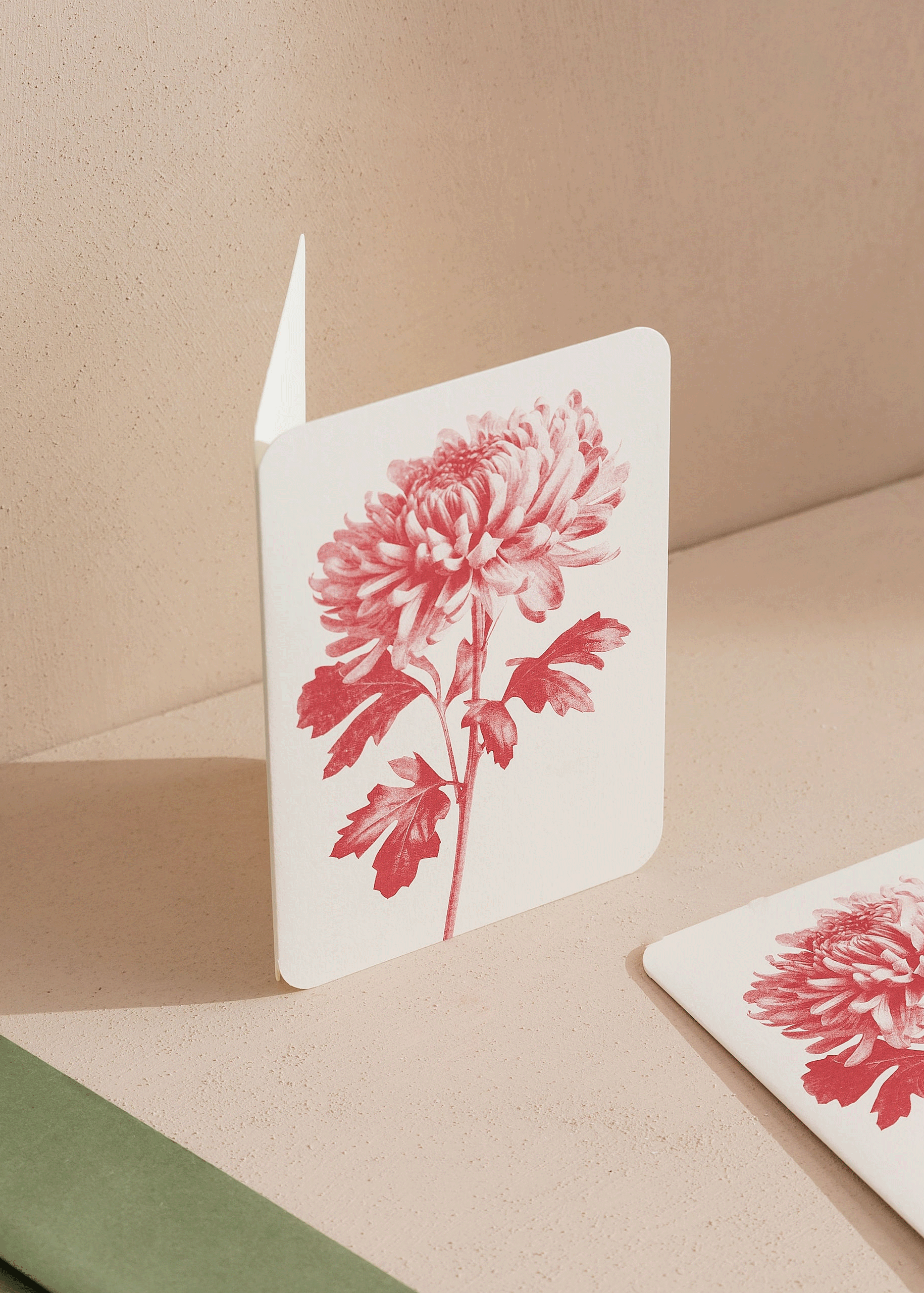 Chrysanthemum Mono Bright Red Risograph Greetings Card
