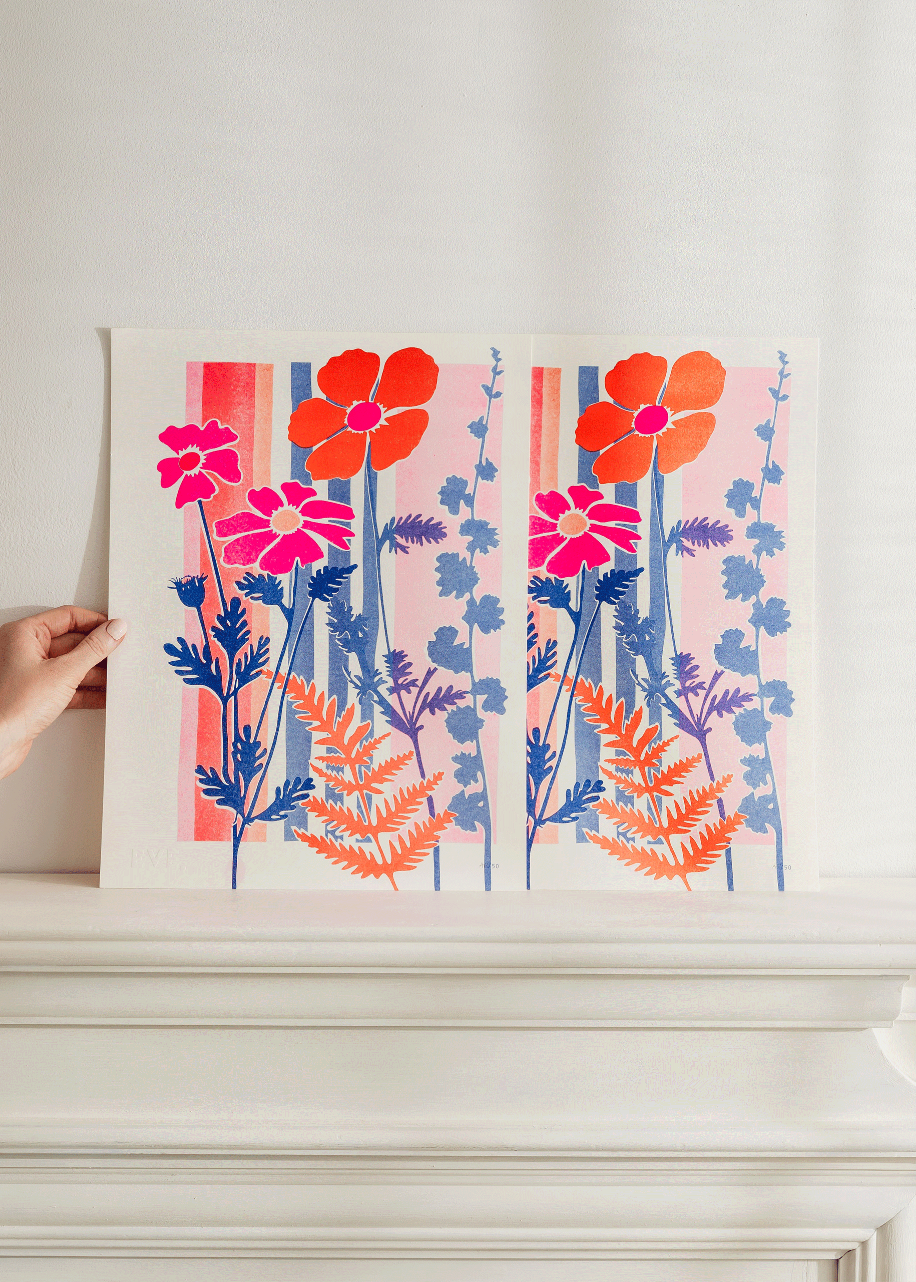 Electric Flower Stripe Risograph Print