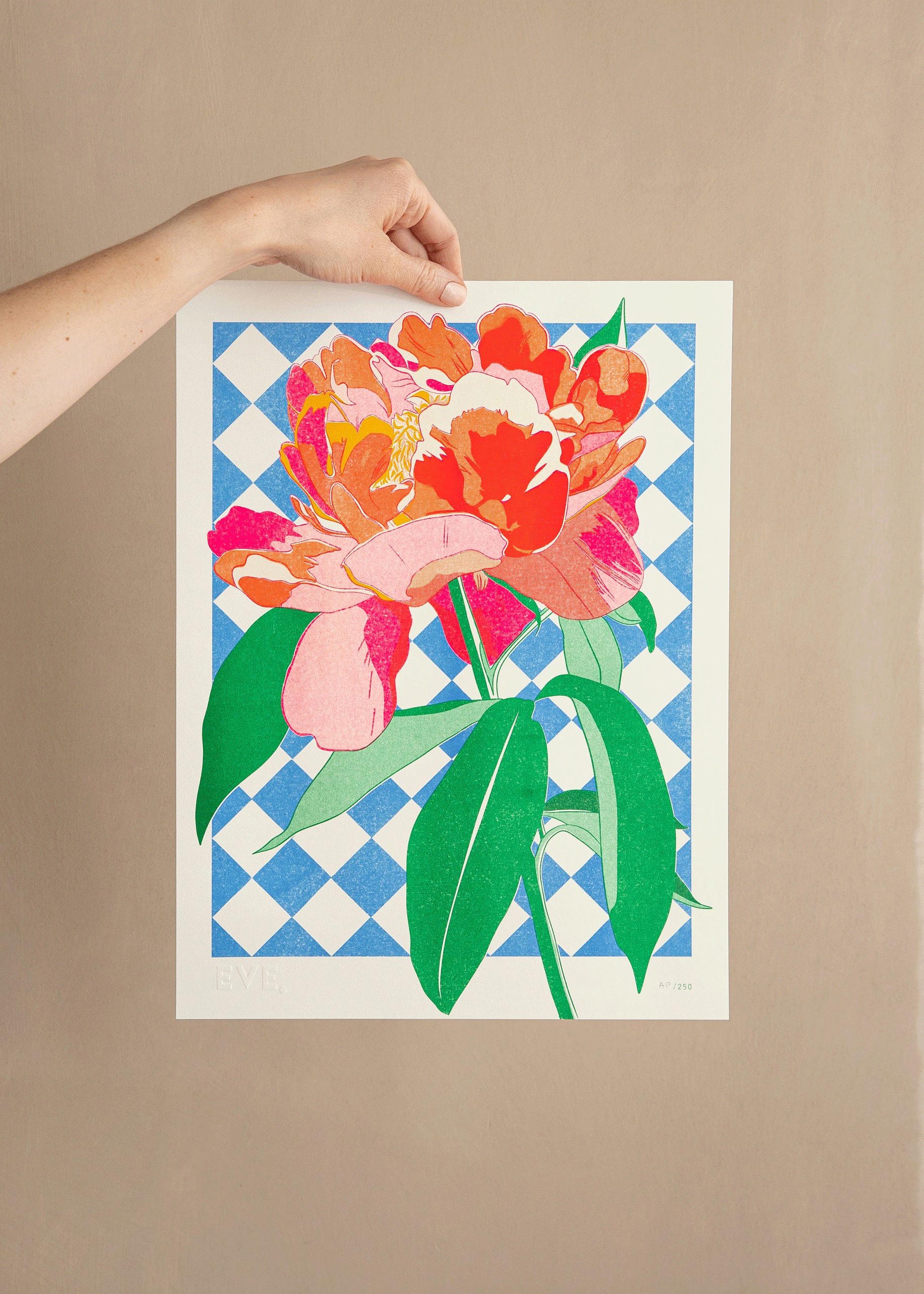 Electric Peony Risograph Print