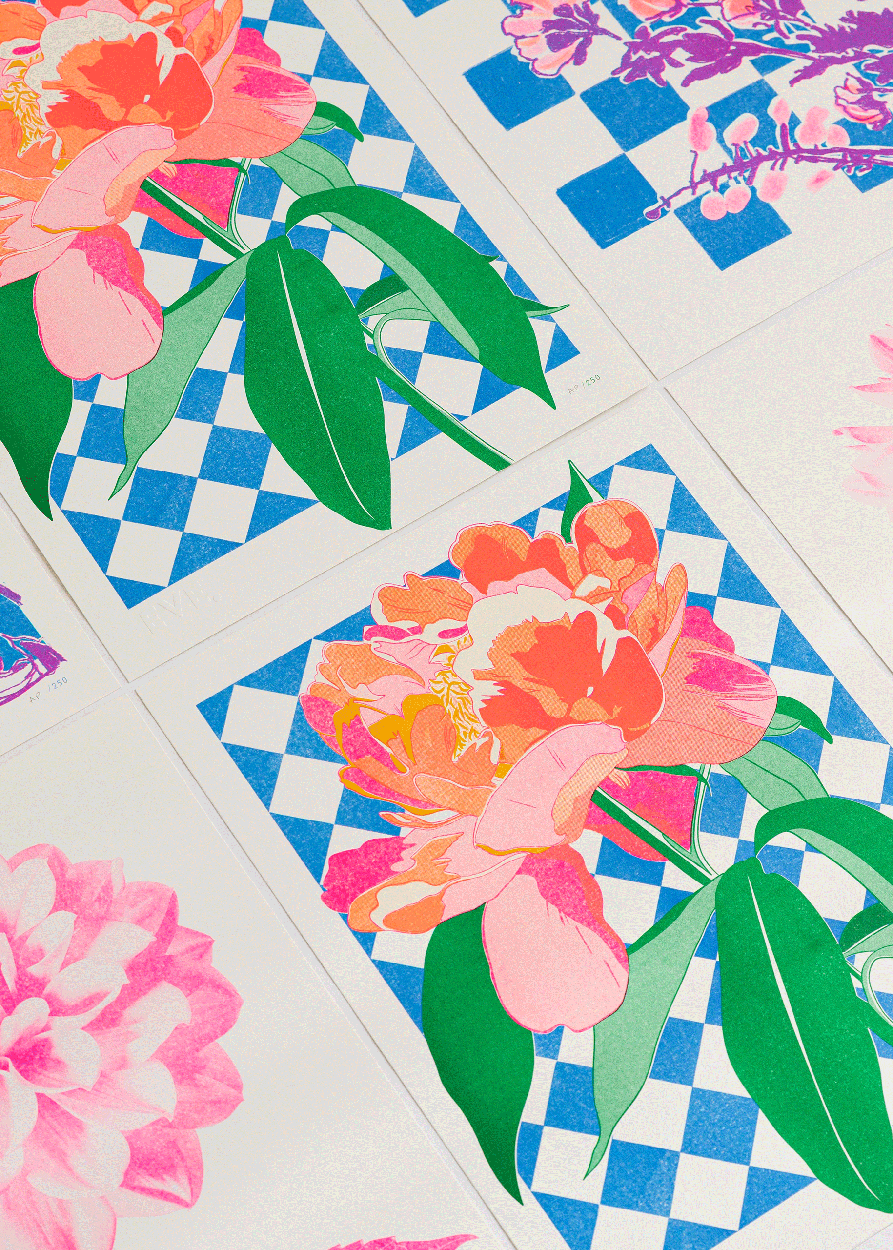 Electric Peony Risograph Print