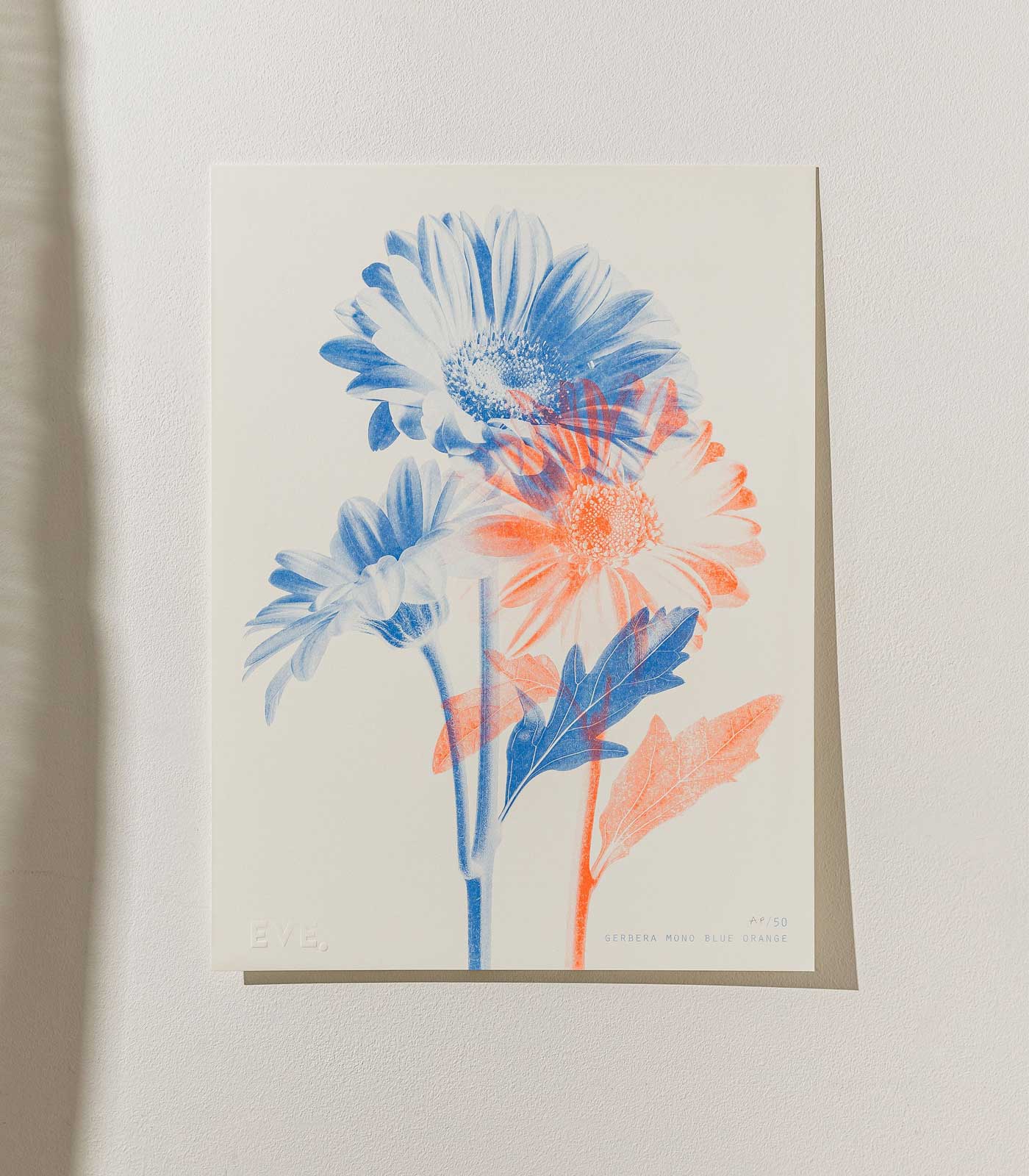 Gerbera Mono Cornflower Blue + Fluoro Orange Risograph Print