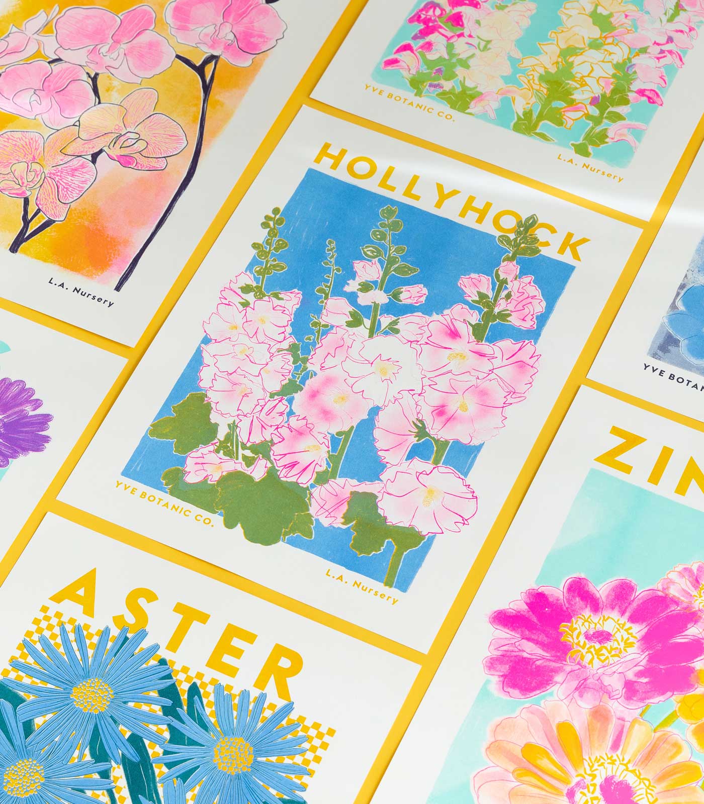 Hollyhock Flower Risograph Print
