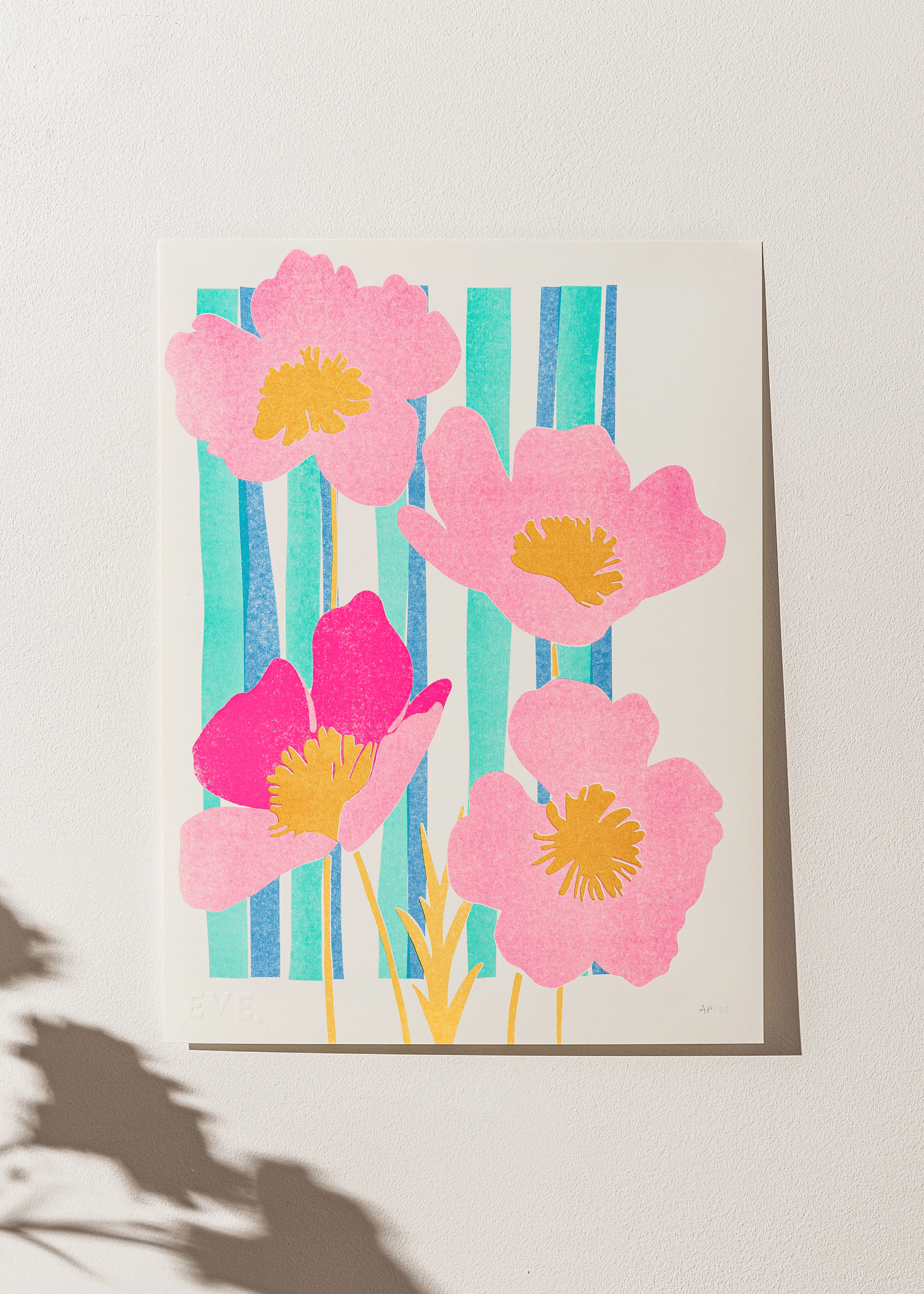 Meadow Flowers Stripe Risograph Print