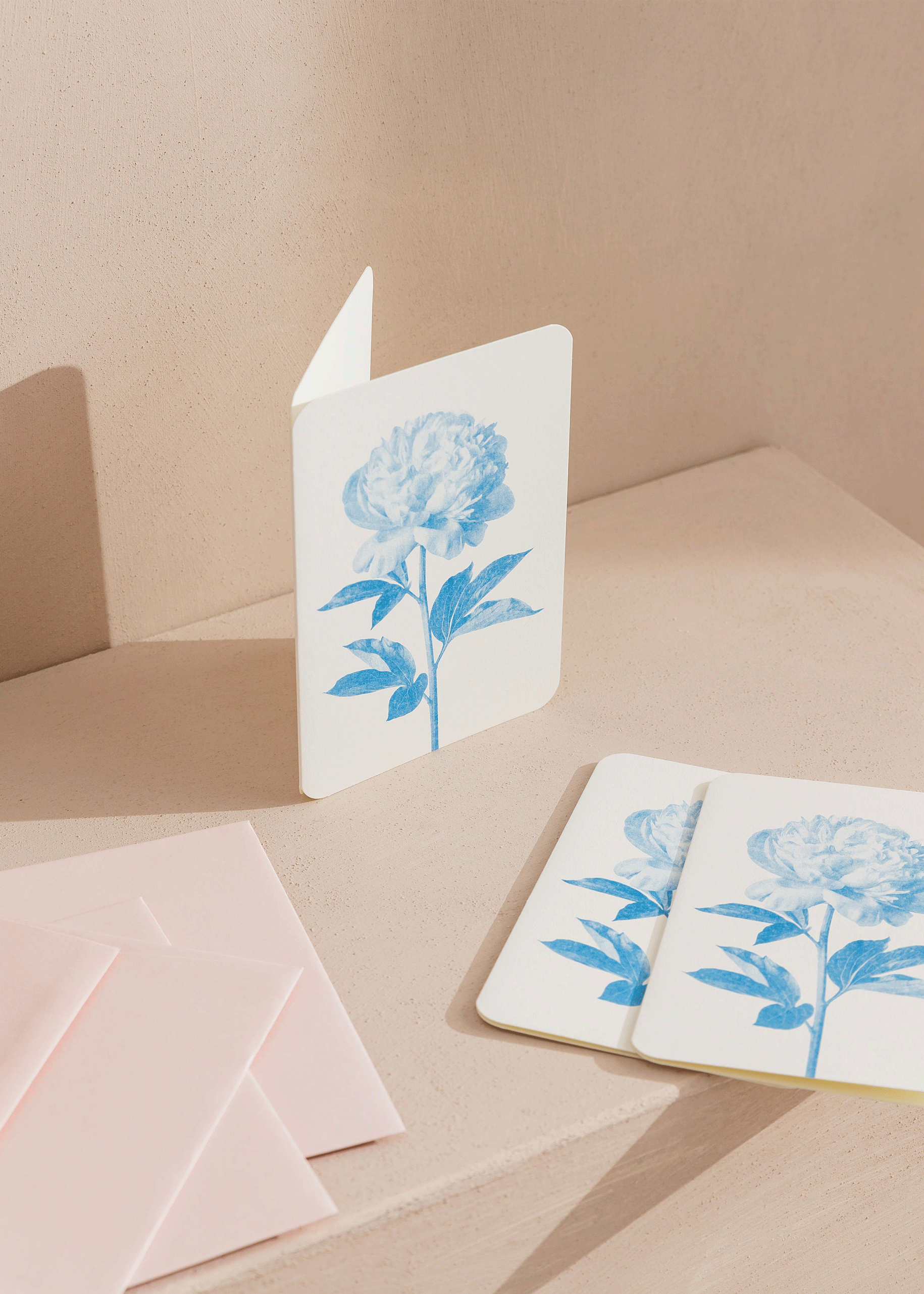 Peony Mono Cornflower Blue Risograph Greetings Card