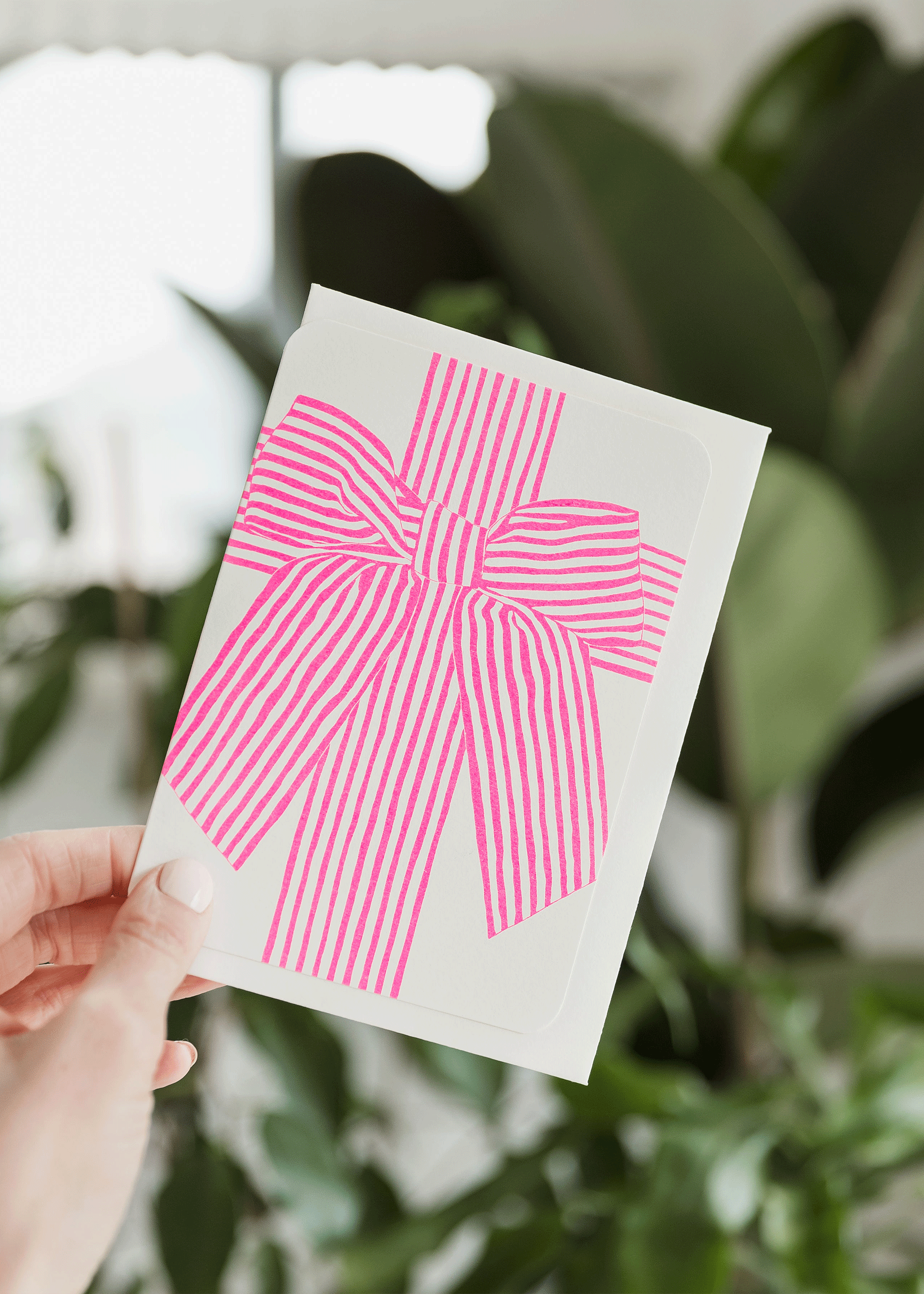 fluoro pink bow card