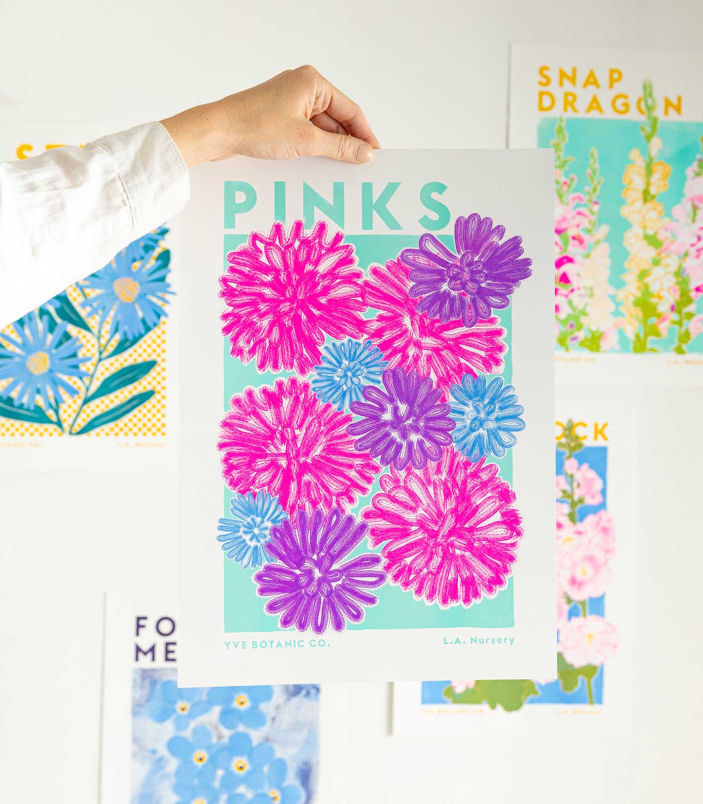 Pinks Flower Risograph Print