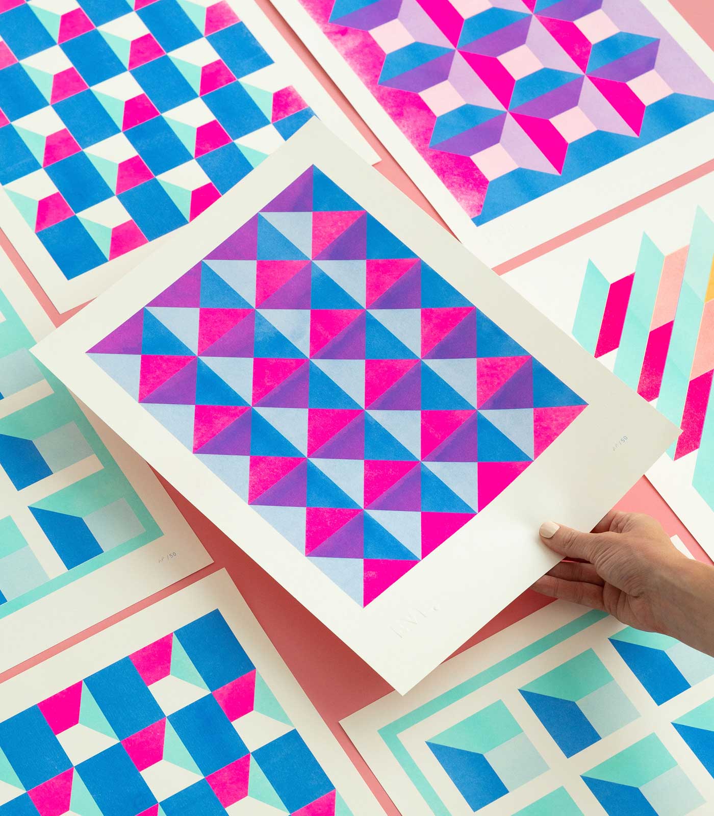 Geometric Risograph Print - Pyramids