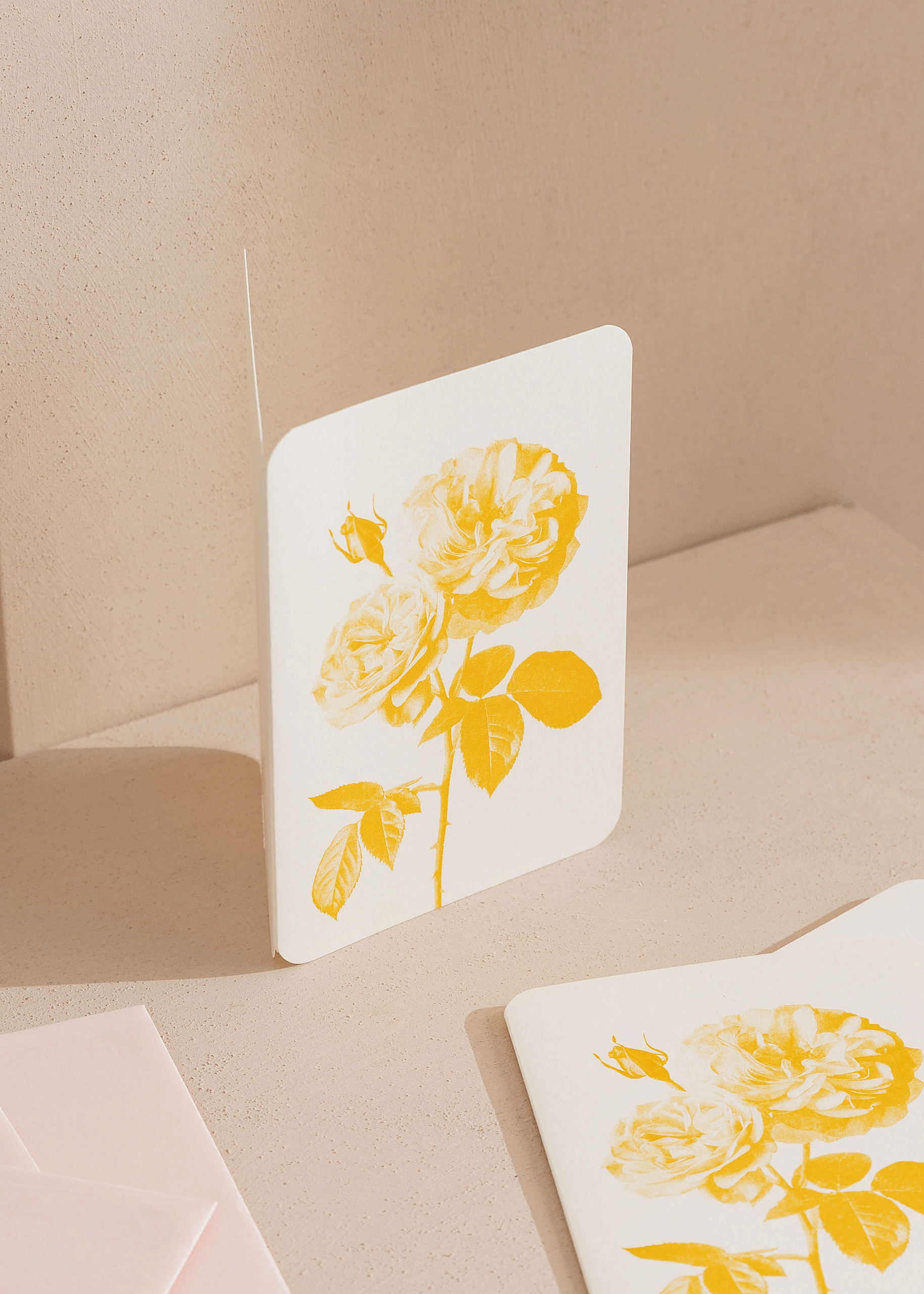 Rose Mono Sunflower Yellow Risograph Greetings Card