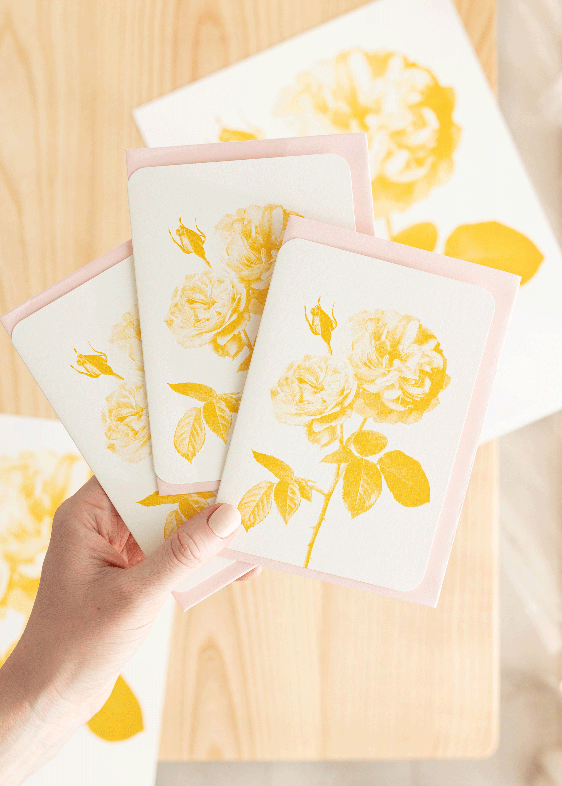 Rose Mono Sunflower Yellow Risograph Greetings Card