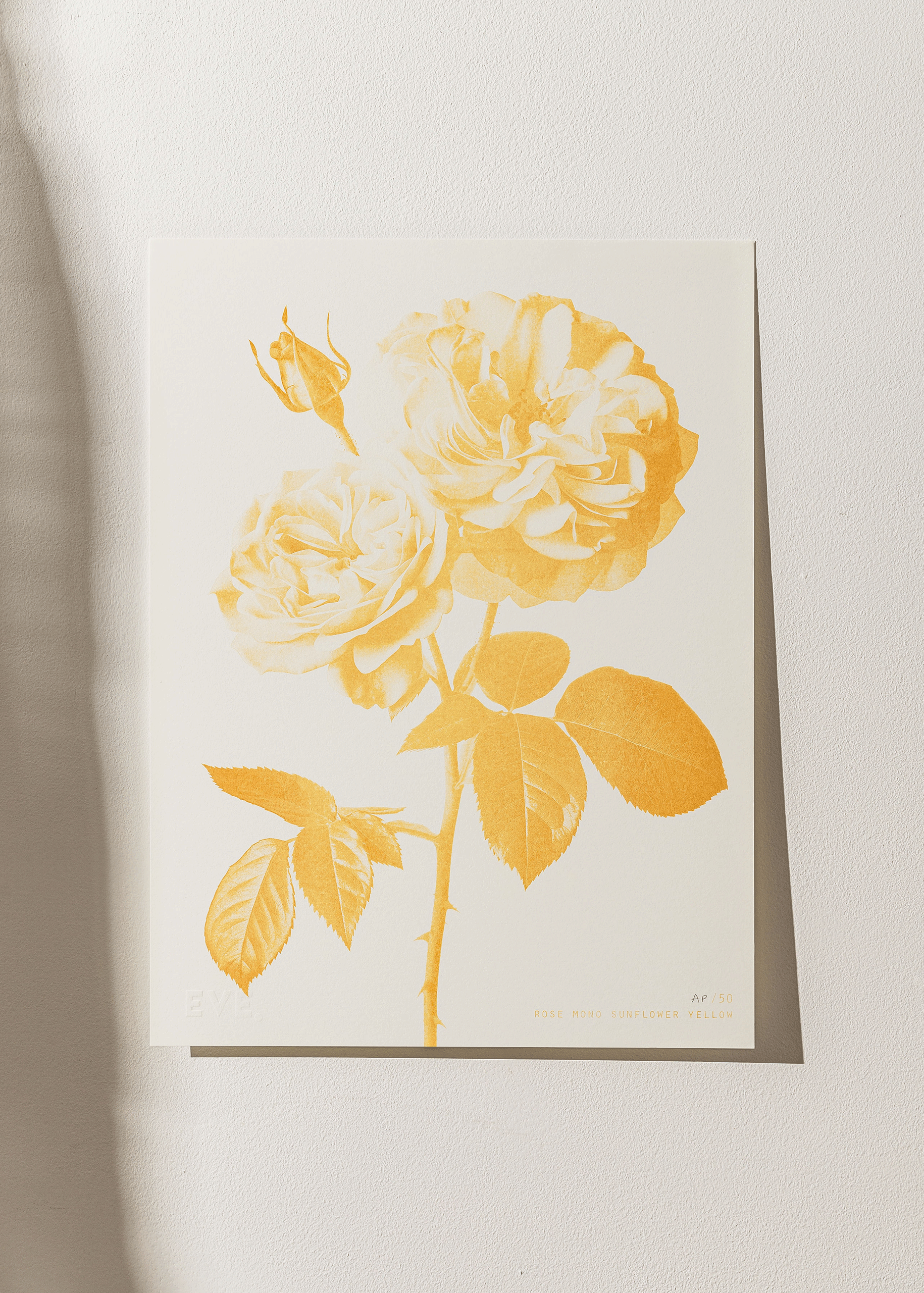 Rose Mono Sunflower Yellow Risograph Print