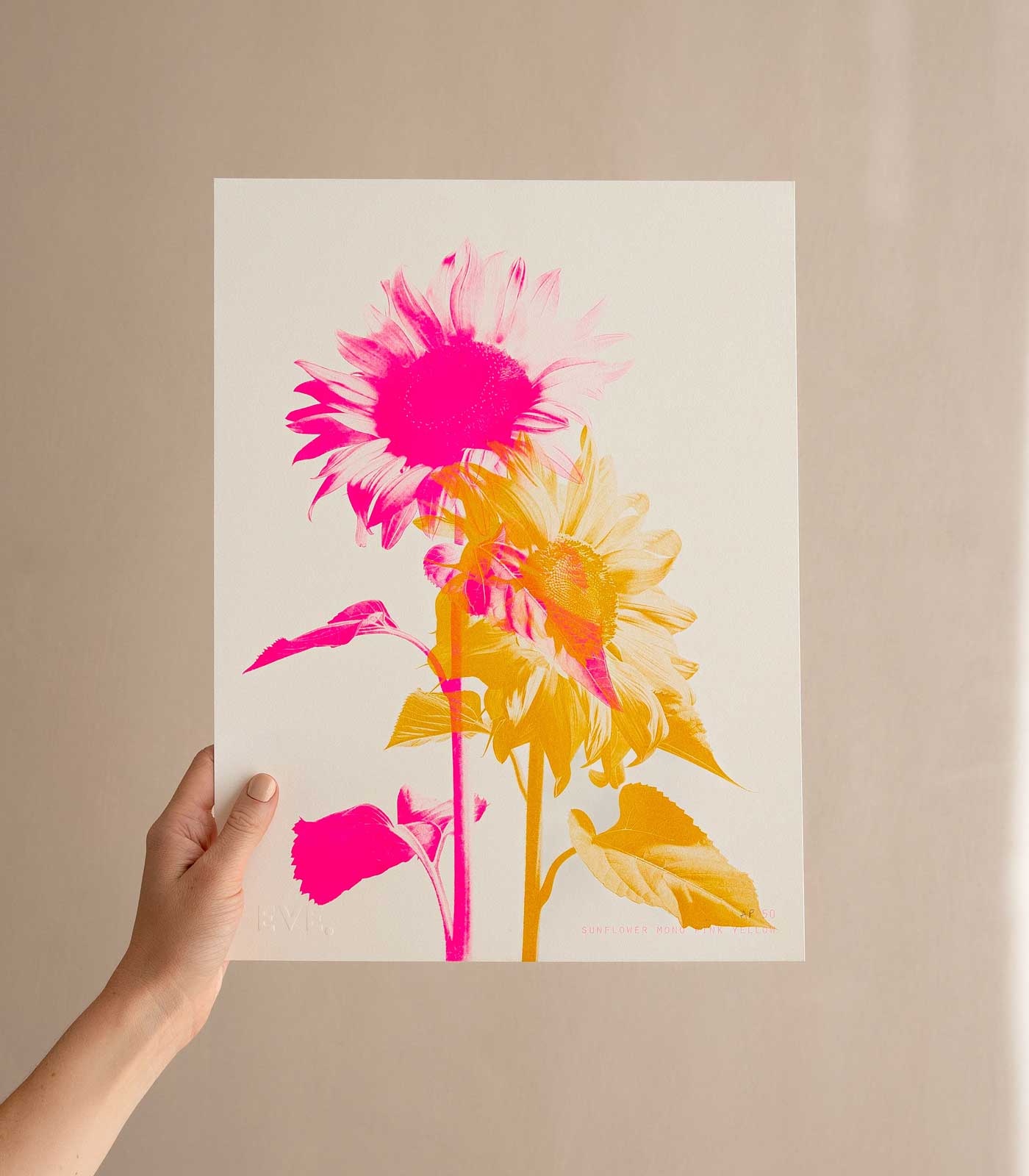 Sunflower Mono Fluoro Pink + Sunflower Yellow Risograph Print