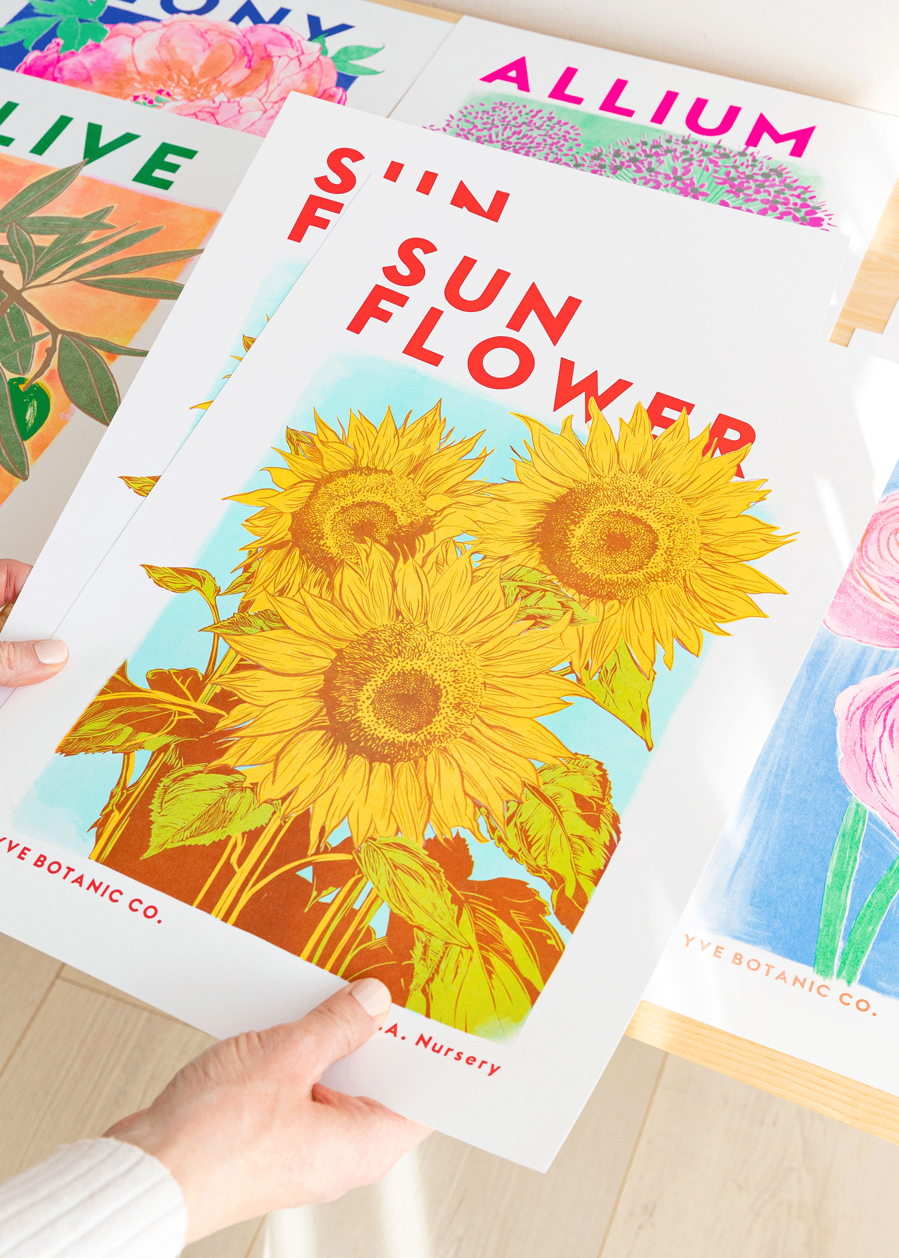 Sunflower Botanical Risograph Print