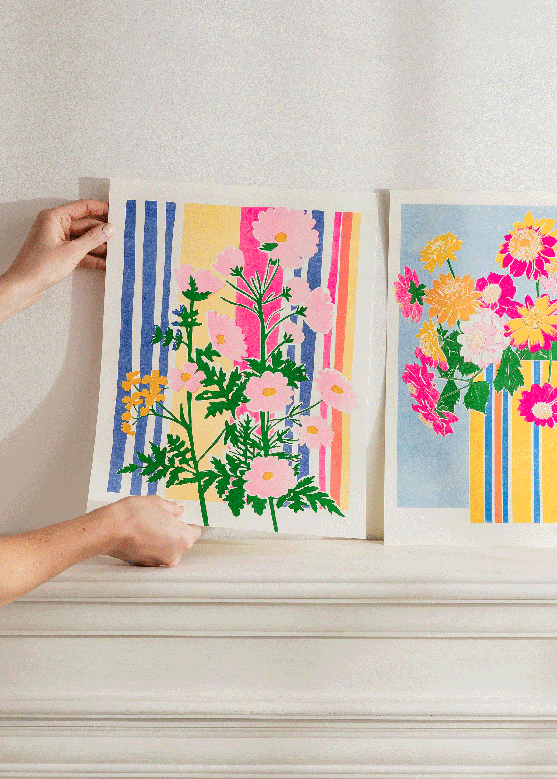 Wild Flower Stripe Risograph Print