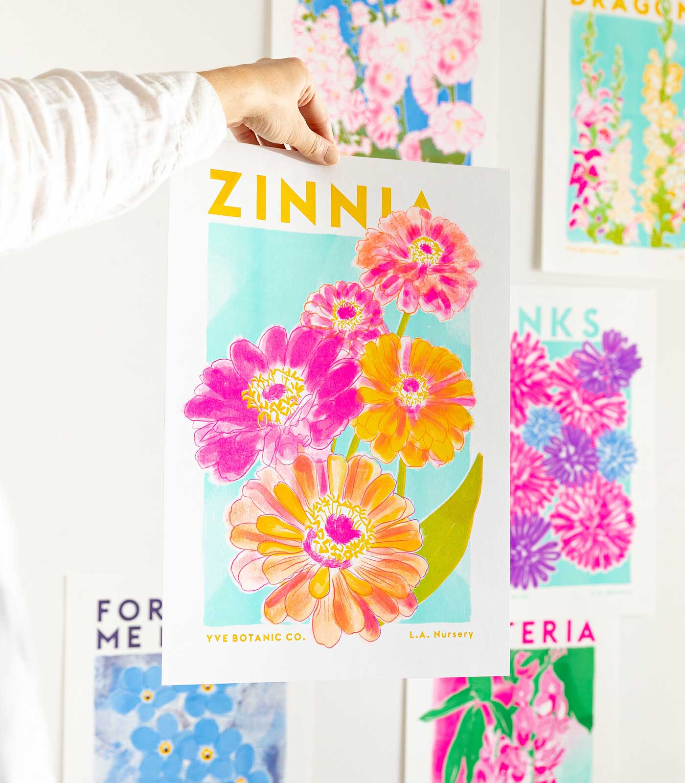 Zinnia Flower Risograph Print
